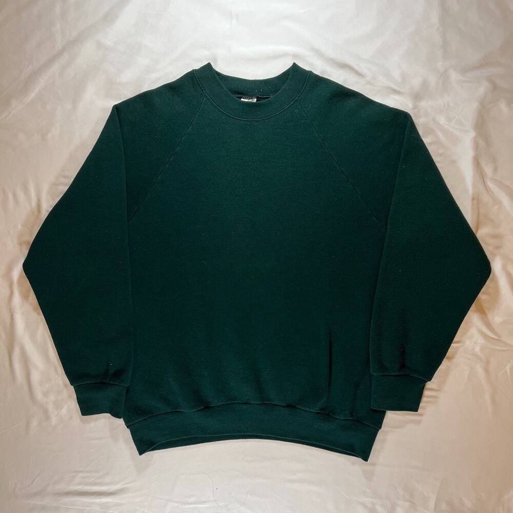Vintage Fruit of the Loom Sweatshirt Mens M Forest Green Blank Raglan Crewneck